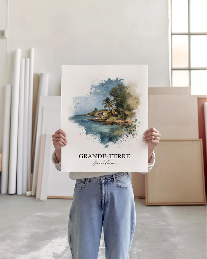 Grande-Terre Wall Art, Guadeloupe Print, Guadeloupe Watercolor Art, Guadeloupe Gift, Guadeloupe Print, Travel Poster, Housewarming Gift
