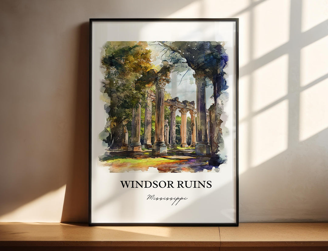 Windsor Ruins, Mississippi, USA – Watercolor Art Print