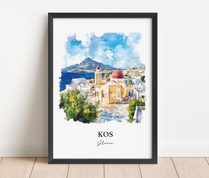Kos Greece Wall Art, Dodecanese Islands Print, Greece Watercolor Art, Kos Greece Gift, Travel Print, Travel Poster, Housewarming Gift