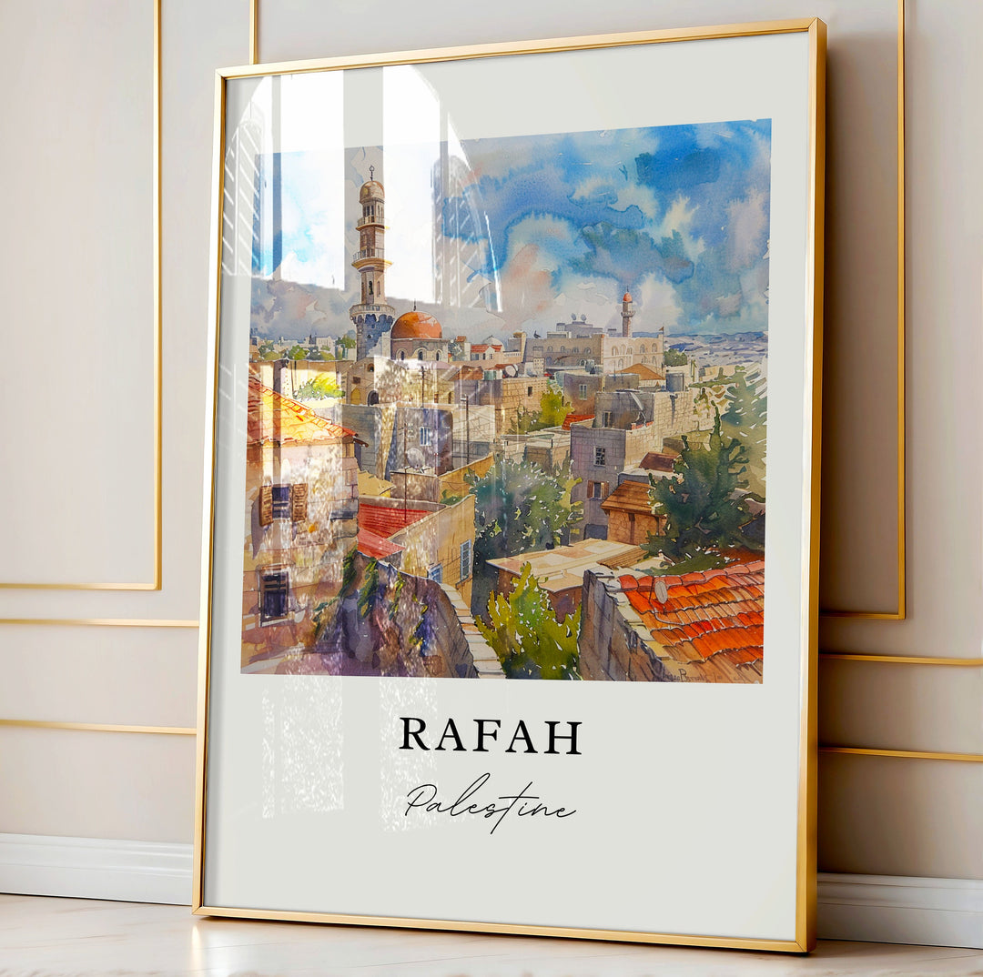 Rafah Palestine Art: Palestine Watercolor Art, Rafah Print, Rafah Gift, Palestine Art, Rafah Skyline, Rafah Pre-War Art