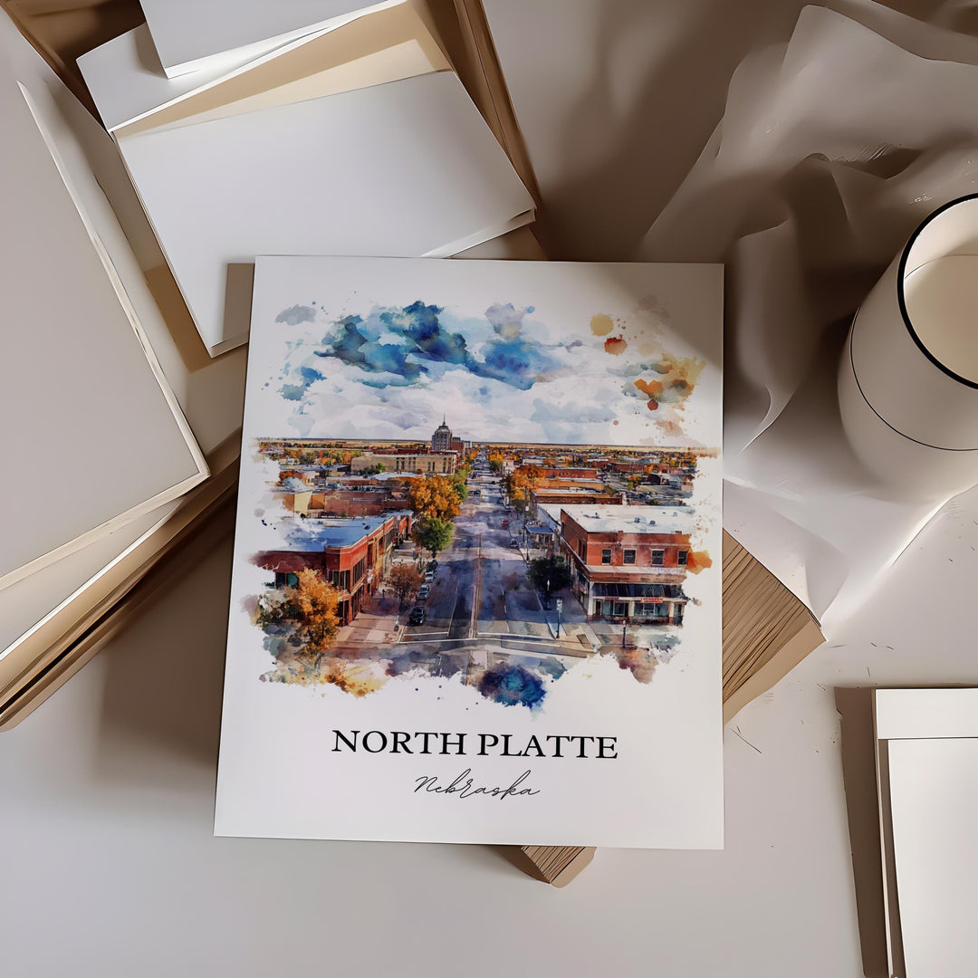 North Platte, Nebraska, USA – Watercolor Art Print
