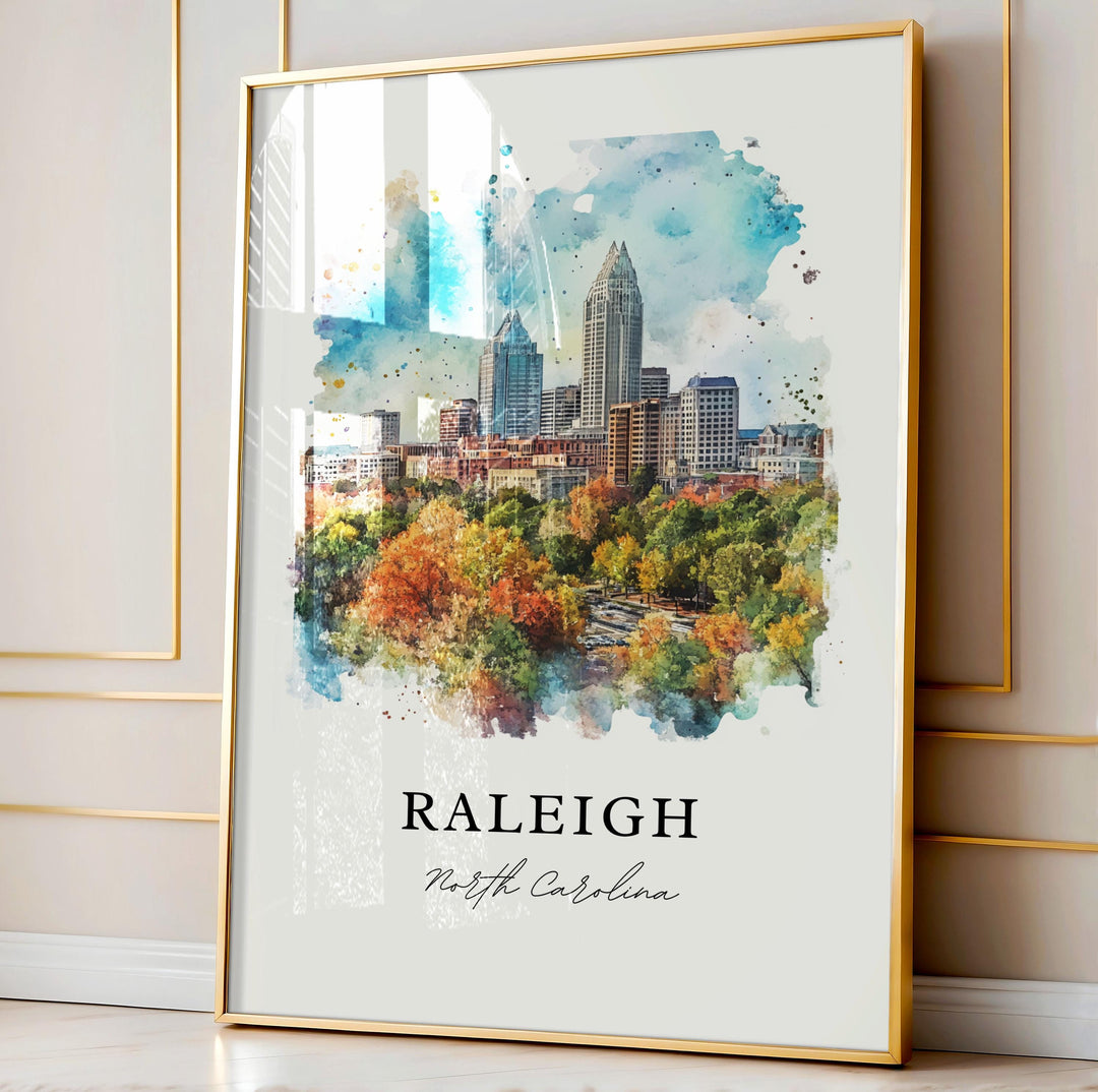 Raleigh NC Wall Art, Raleigh Print, Raleigh Watercolor Art, Raleigh North Carolina Gift,