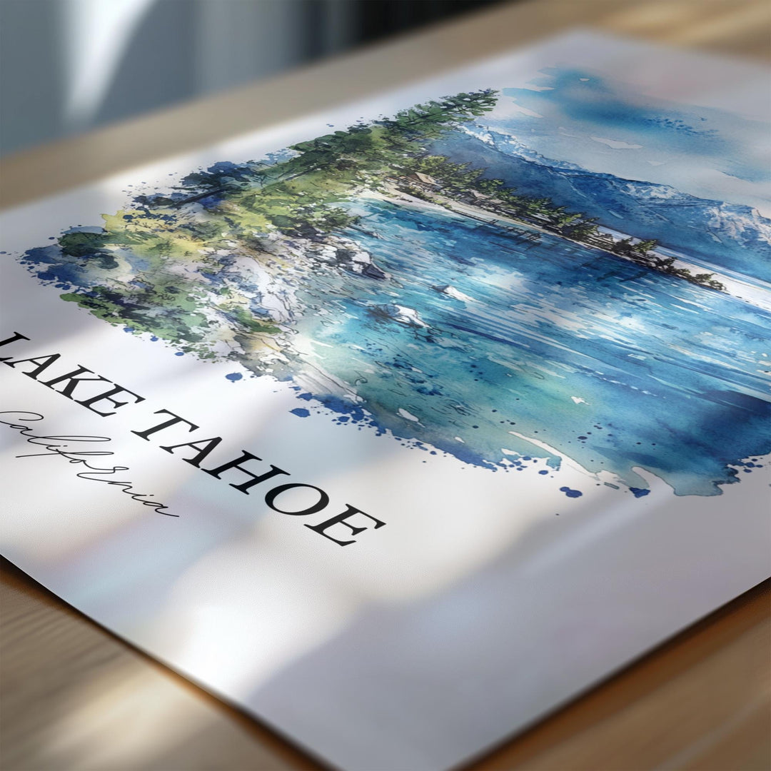 Lake Tahoe Wall Art, Tahoe Print, California Watercolor Art, Lake Tahoe Gift, Travel Print, Travel Poster, Lake Tahoe Housewarming Gift