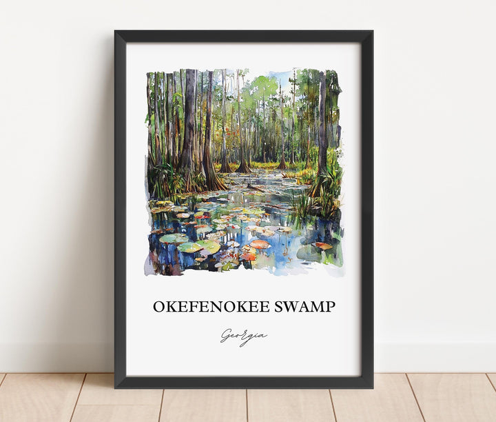 Okefenokee Swamp Wall Art, Okefenokee Print, Georgia Watercolor Art, Okefenokee Swamp Gift, Travel Print, Travel Poster, Housewarming Gift