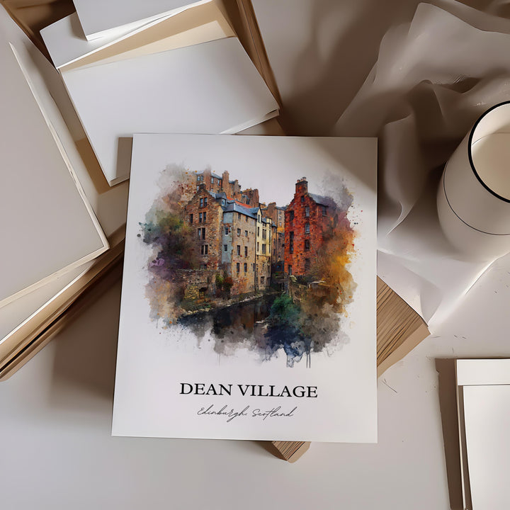 Dean Village, Edinburgh, Scotland – Watercolor Art Print