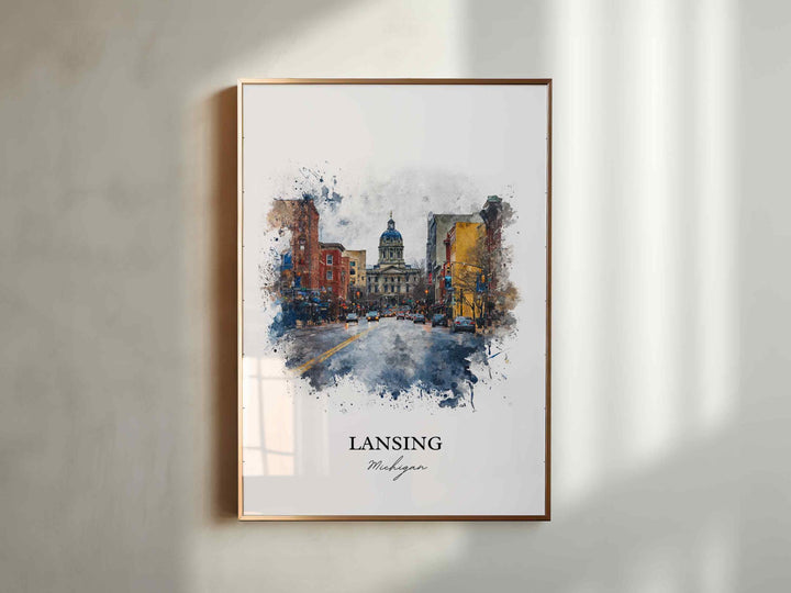 Lansing, Michigan – Watercolor Art Print