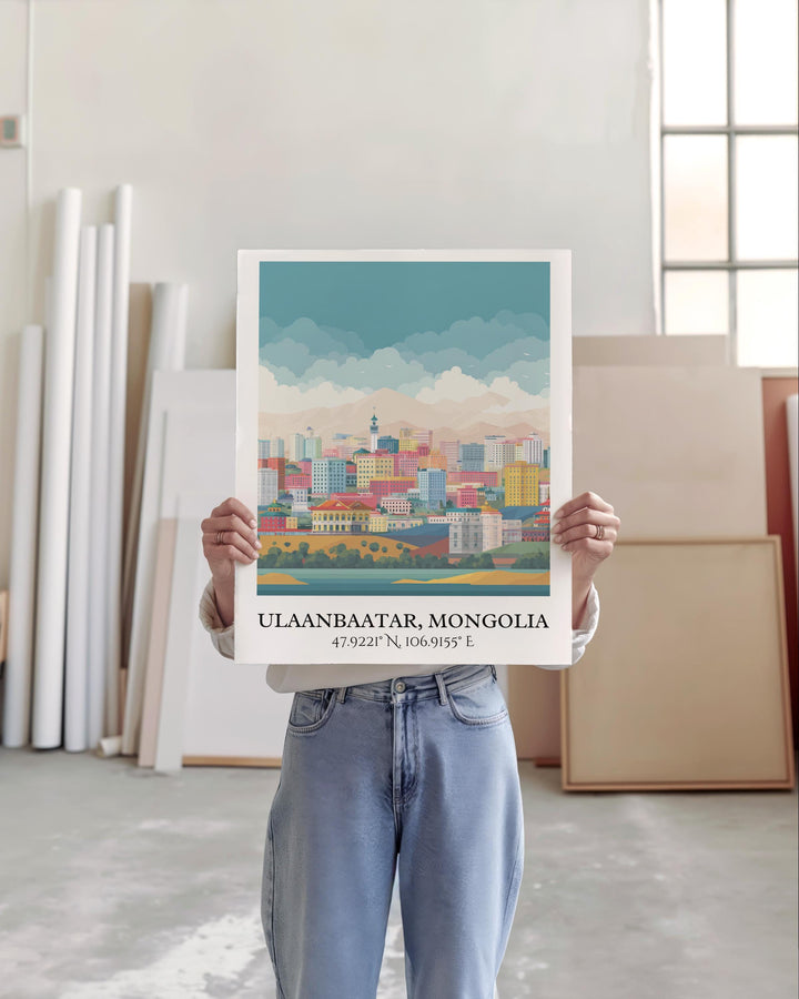 Ulaanbaatar Art, Ulaanbaatar Retro Travel Art, Mongolia Home Decor, Mongolia Gift, Mongolia Travel Art, Travel Prints, Housewarming Gift