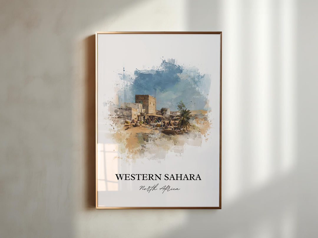 Western Sahara Wall Art, Africa Prints, Sahara Watercolor Art, Western Sahara Gift, Travel Print, Travel Poster, Housewarming Gift