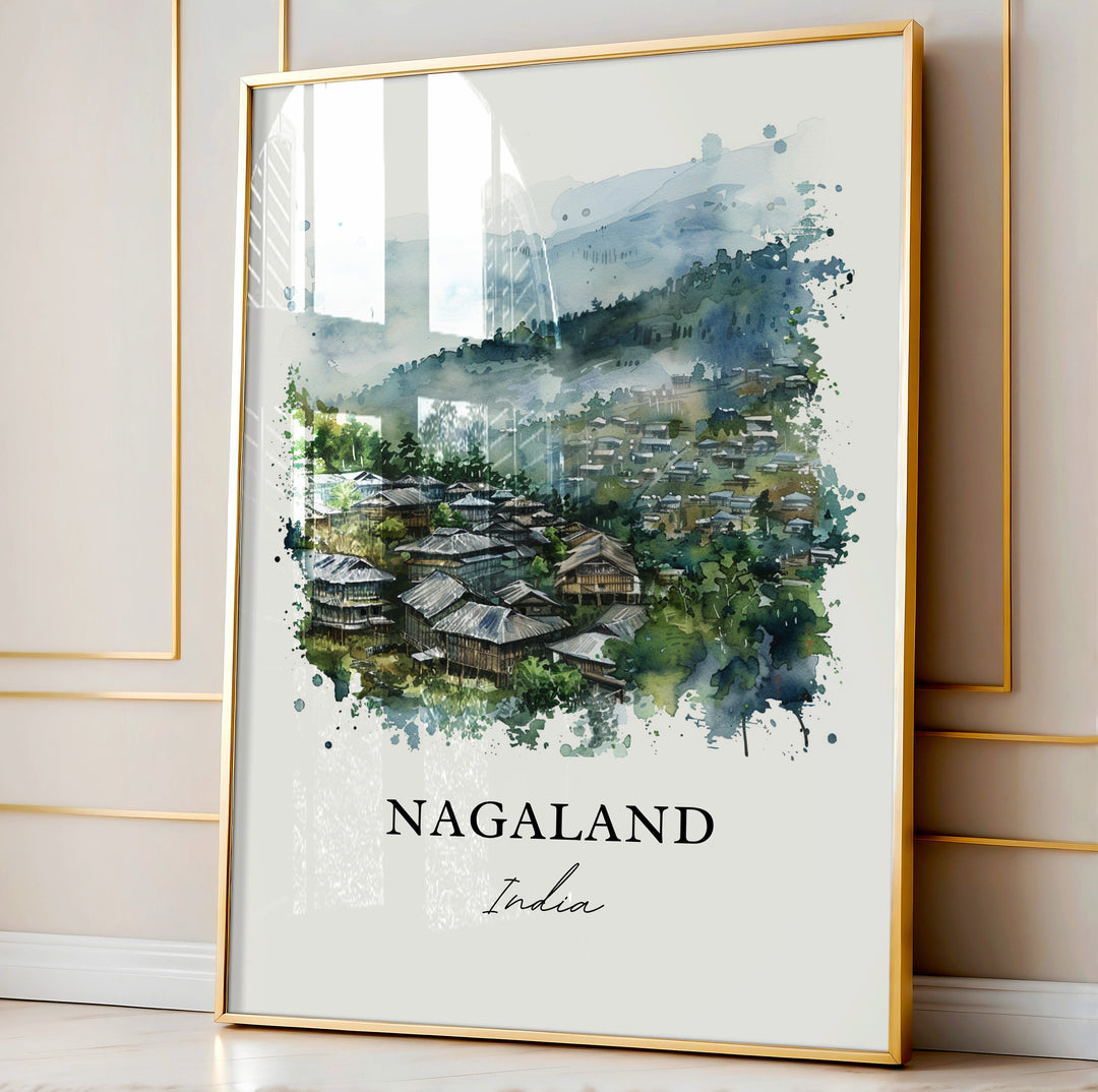 Nagaland Wall Art, Nagaland India Print, Kohima India Watercolor, Nagaland India Gift,