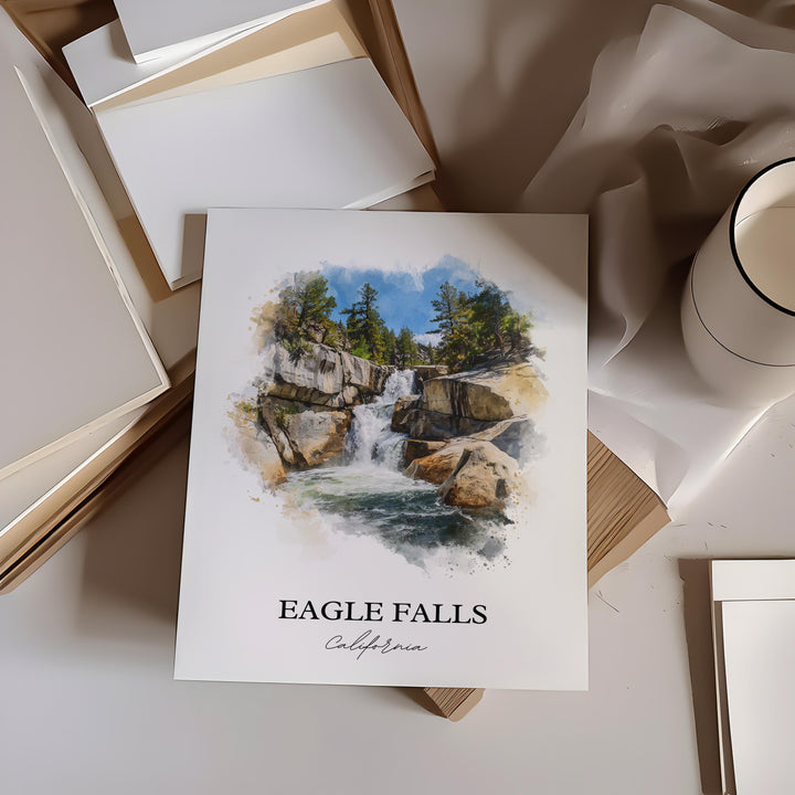 Eagle Falls Wall Art, South Lake Tahoe Print, Lake Tahoe Watercolor Art, Eagle Falls CA Gift, Travel Print, Travel Poster, Housewarming Gift
