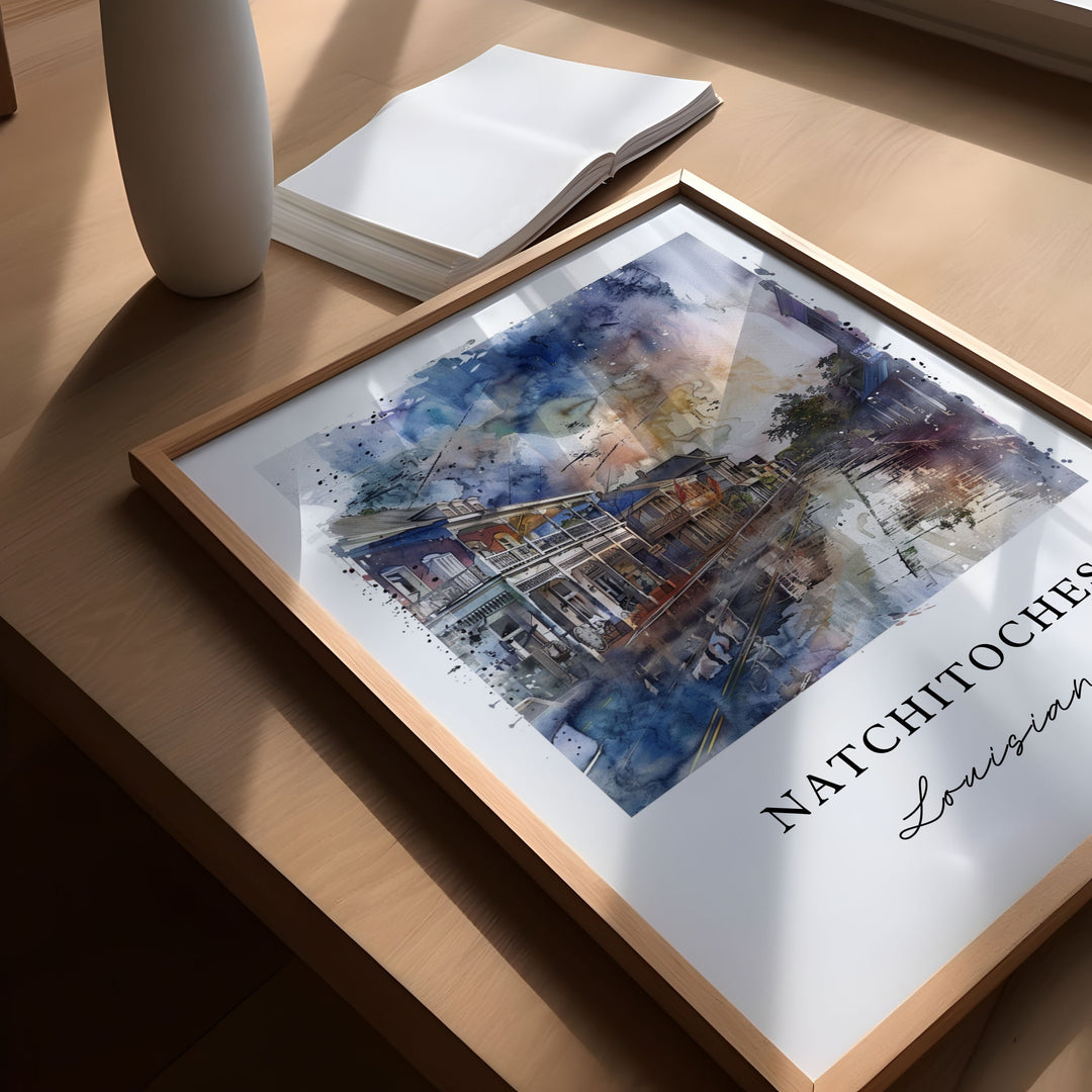 Natchitoches LA Wall Art, Natchitoches Print, Louisiana Watercolor, Natchitoches Gift,