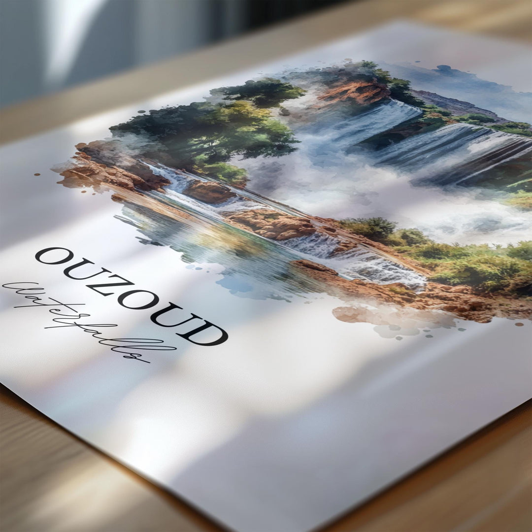 Ouzoud Waterfalls Wall Art, Azilal Print, Morocco Watercolor Art, Ouzoud Waterfalls Gift, Travel Print, Travel Poster, Housewarming Gift