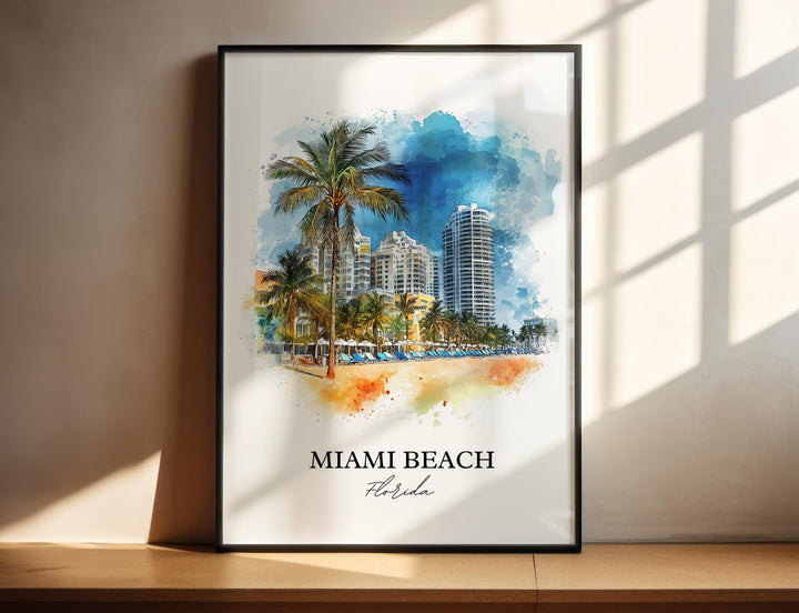 Miami Beach Wall Art, South Florida Print, Miami FL Watercolor Art, Miami Beach Gift, Travel Print, Travel Poster, Housewarming Gift