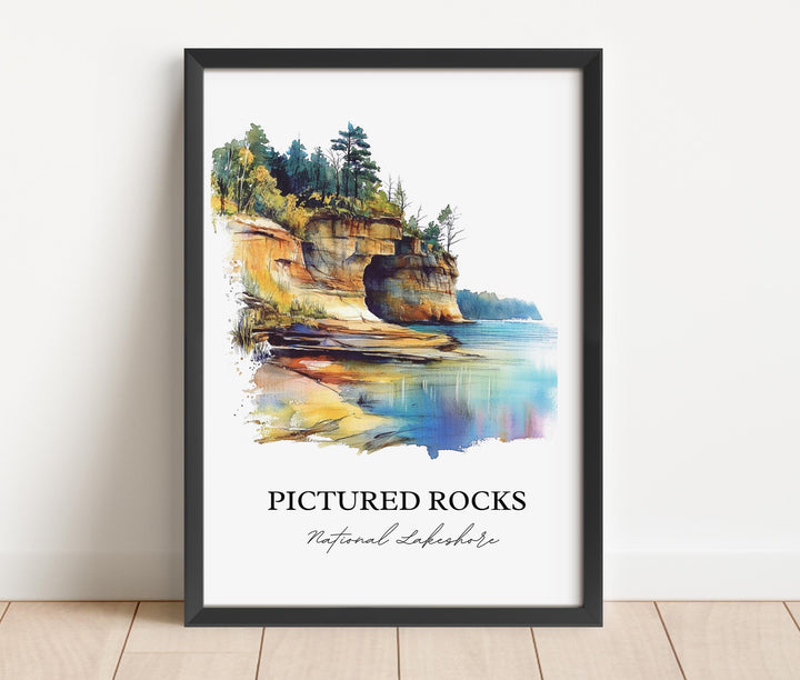 Pictured Rocks Lakeshore Wall Art, Alger County Print, Michigan Artwork, Pictured Rocks Gift, Travel Print, Travel Poster, Housewarming Gift
