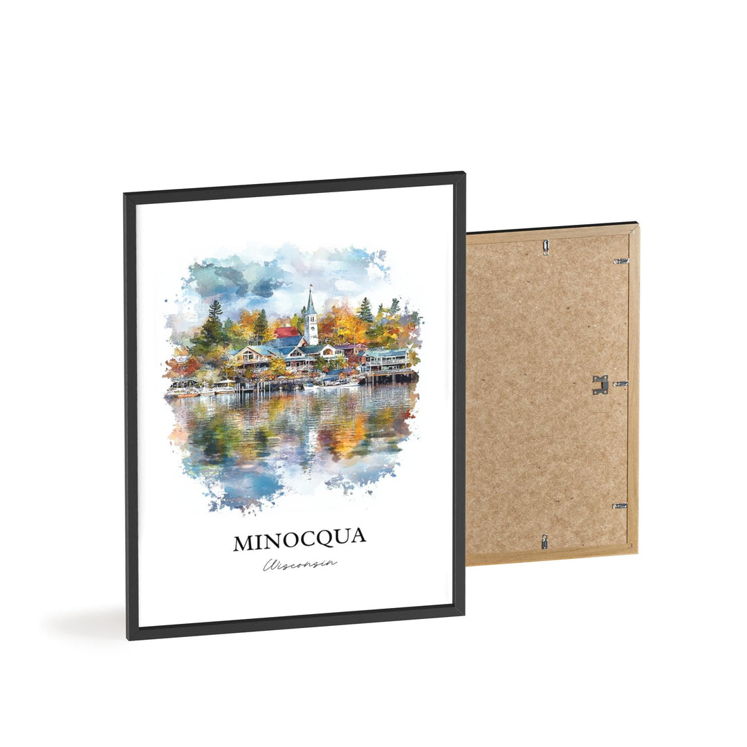 Minocqua WI Wall Art, Oneida County Print, Wisconsin Watercolor Art, Minocqua WI Gift, Travel Print, Travel Poster, Housewarming Gift
