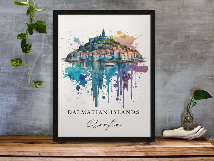 Dalmatian Islands traditional travel art - Croatia, Dalmatian Islands poster, Wedding gift, Birthday present, Custom Text, Personalised Gift