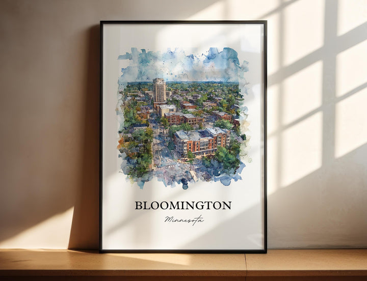 Bloomington MN Art, Hennepin County Print, Minnesota Watercolor, Bloomington Minnesota Gift, Travel Print, Travel Poster, Housewarming Gift