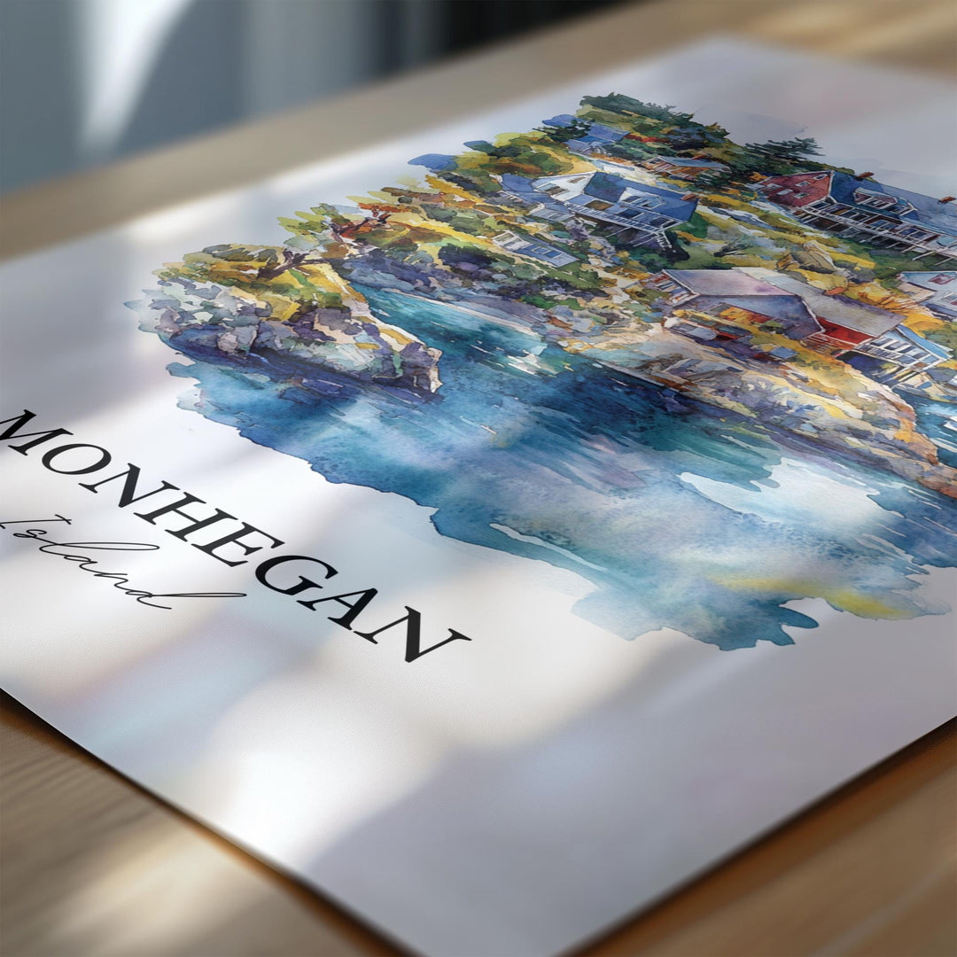 Monhegan Island Wall Art, Gulf of Maine Print, Maine Watercolor Art, Monhegan Island Gift, Travel Print, Travel Poster, Housewarming Gift