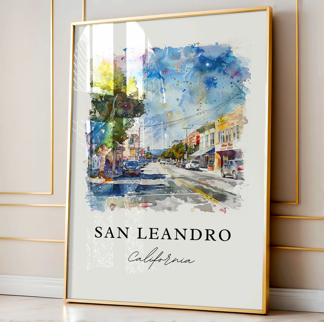 San Leandro CA Wall Art, San Leandro Print, San Leandro Watercolor Art, Alameda County Gift,