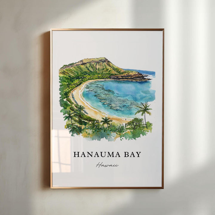 Hanauma Bay Wall Art, Oahu Print, Hanauma Bay Watercolor Art, East Honolulu Gift, Travel Poster, Housewarming Gift