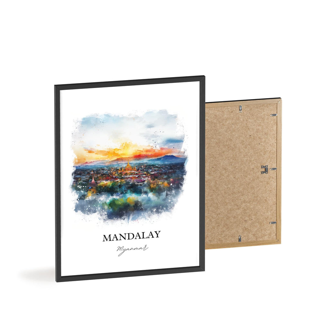 Mandalay Myanmar Wall Art, Myanmar Print, Myanmar Watercolor Art, Mandalay Gift, Travel Print, Travel Poster, Housewarming Gift