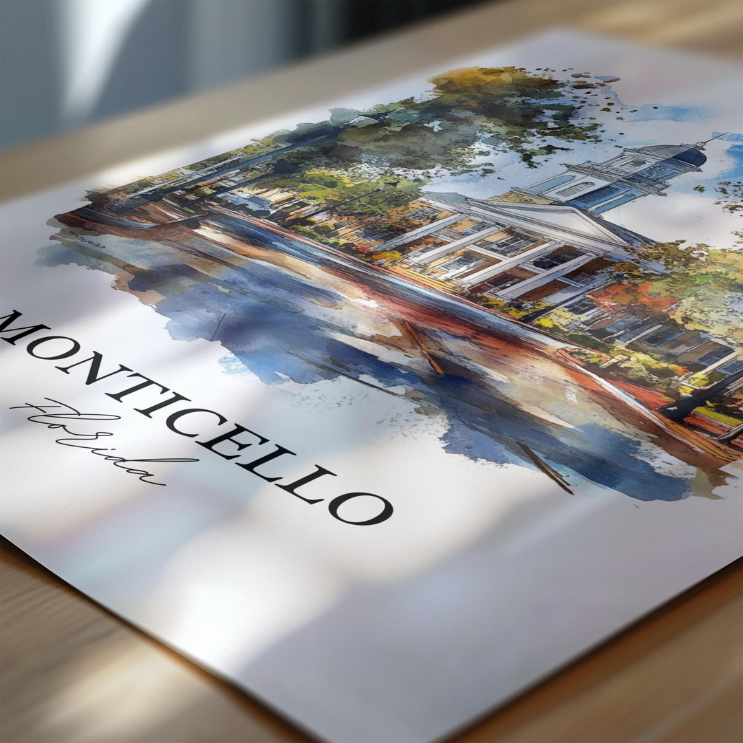 Monticello FL Wall Art, Monticello Florida Print, Florida Artwork, Jefferson County FL Gift, Travel Print, Travel Poster, Housewarming Gift