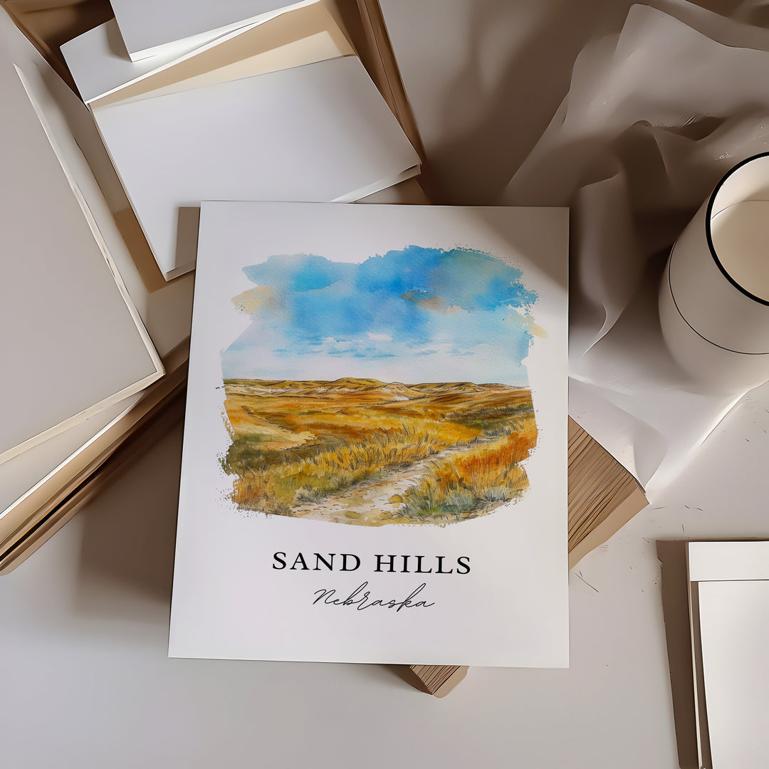 Sand Hills NE Wall Art, Sand Hills Print, Sand Hills Nebraska Watercolor, Nebraska Art Gift,