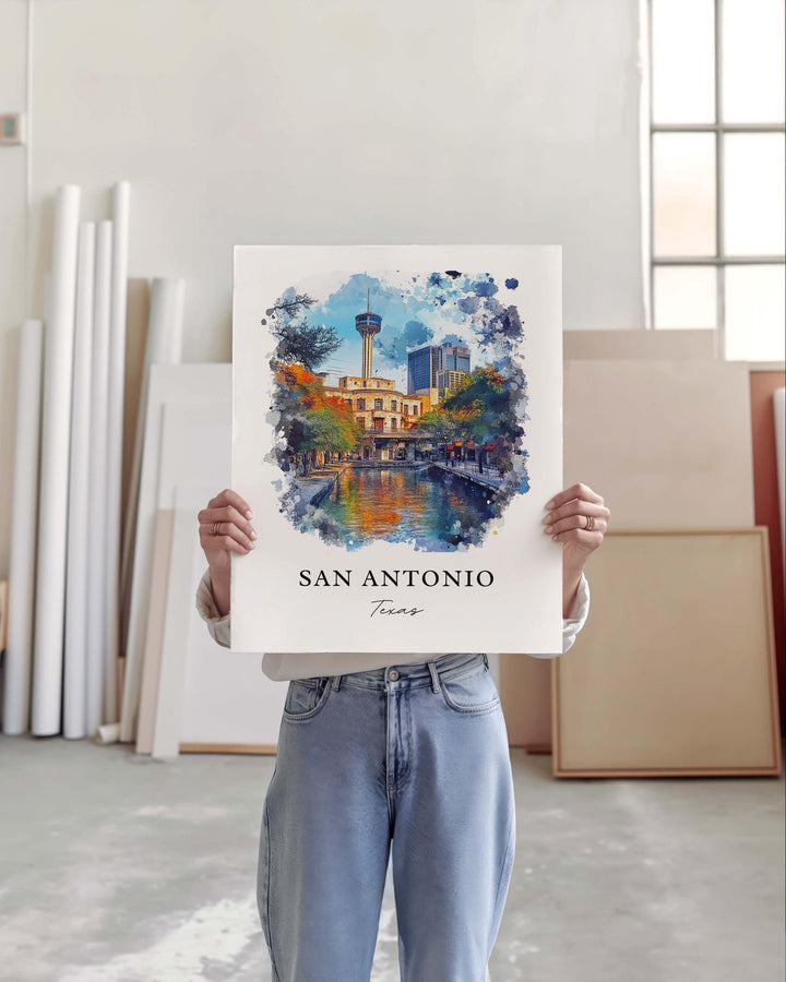 San Antonio Wall Art, San Antonio TX Print, San Antonio Watercolor Art, San Antonio Gift, Travel Print, Travel Poster, Housewarming Gift