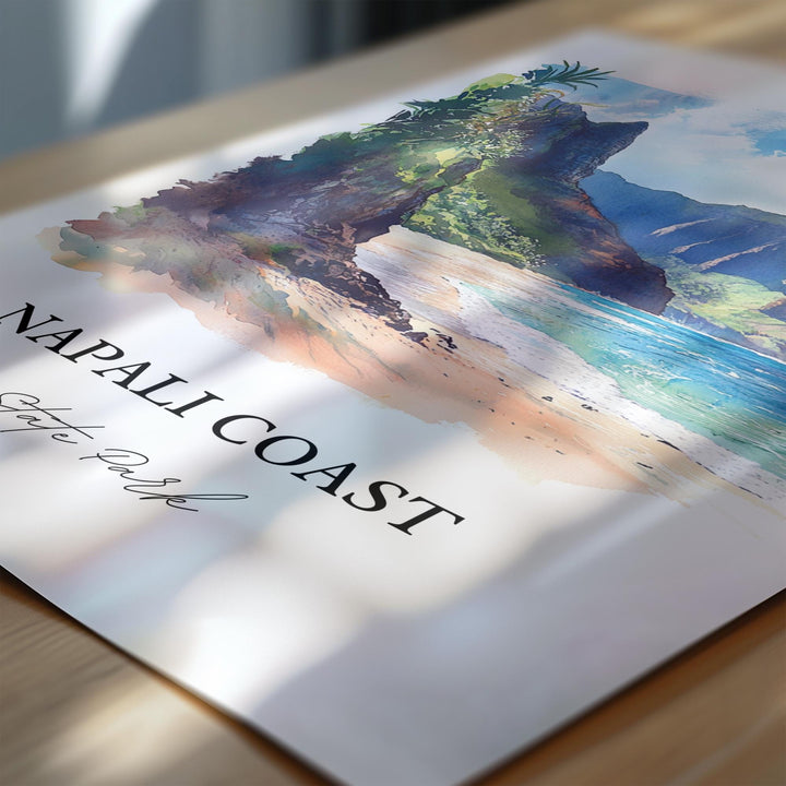 Napali Coast Wall Art, Kauai HI Print, Kauai Watercolor Art, Napali Coast State Park Gift, Travel Print, Travel Poster, Housewarming Gift