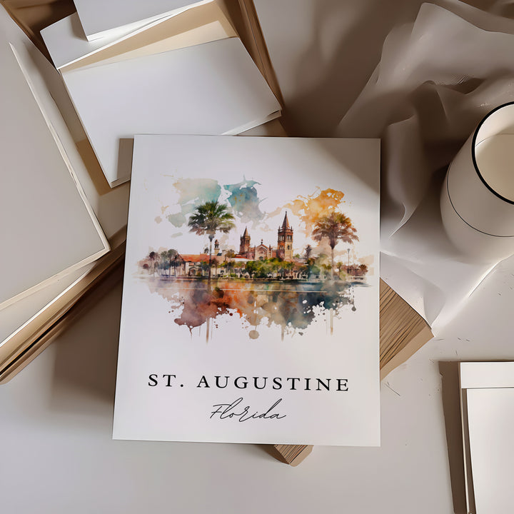 St. Augustine traditional travel art - Florida, Saint Augustine FL poster, Wedding gift, Birthday present, Custom Text, Personalised Gift