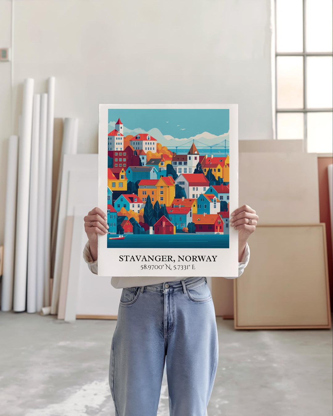 Stavanger Art, Stavanger Retro Travel Art, Norway Home Decor, Norway Gift, Norway Travel Art, Travel Prints, Housewarming Gift