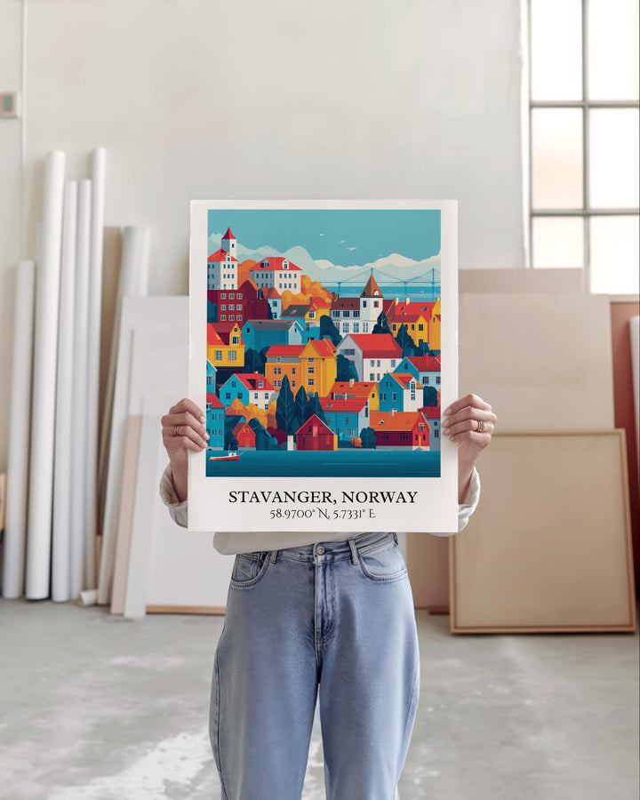 Stavanger Art, Stavanger Retro Travel Art, Norway Home Decor, Norway Gift, Norway Travel Art, Travel Prints, Housewarming Gift