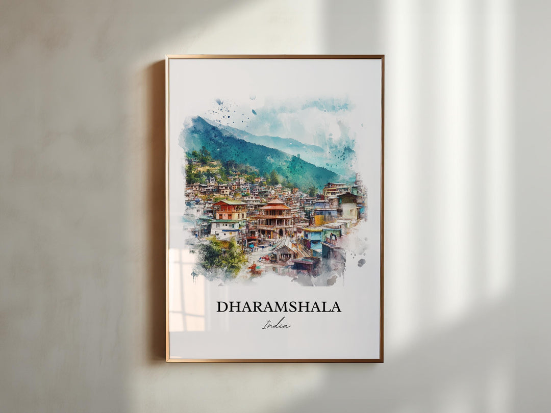 Dharamshala Wall Art, Himachal Pradesh Print, India Watercolor Art, Dharamshala Gift, Travel Print, Travel Poster, Housewarming Gift