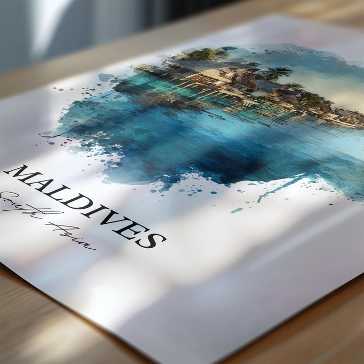 Maldives Wall Art, Maldives Print, Maldives Watercolor Art, Maldives Gift, Travel Print, Travel Poster, Housewarming Gift