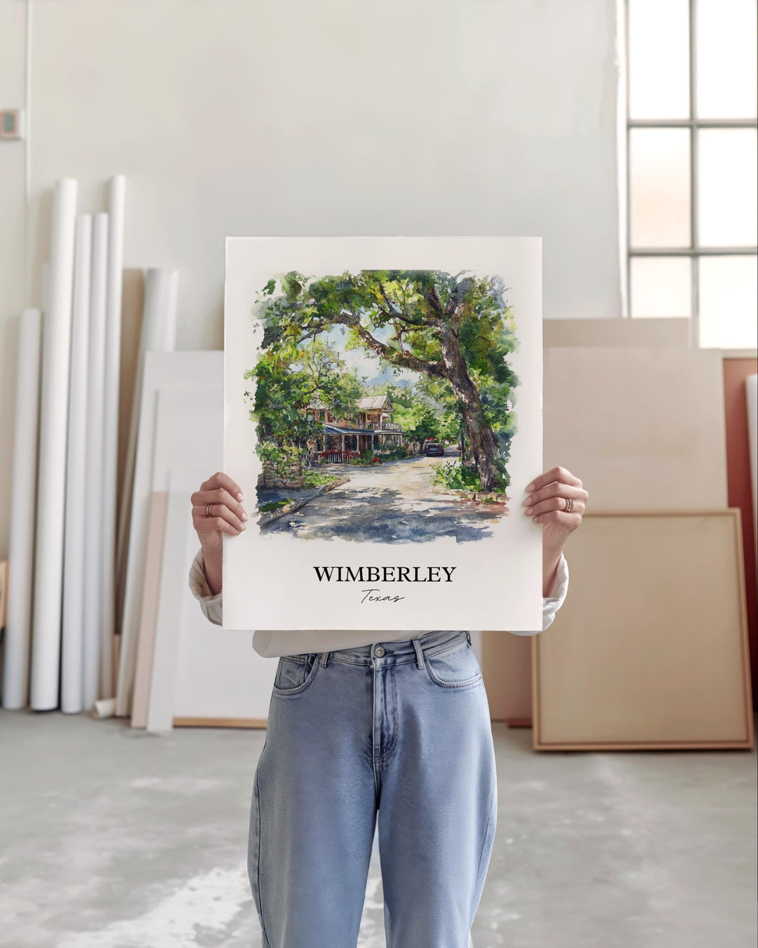 Wimberley TX Wall Art, Hays County Print, Texas Watercolor Art, Wimberley Texas Gift, Travel Print, Travel Poster, Housewarming Gift