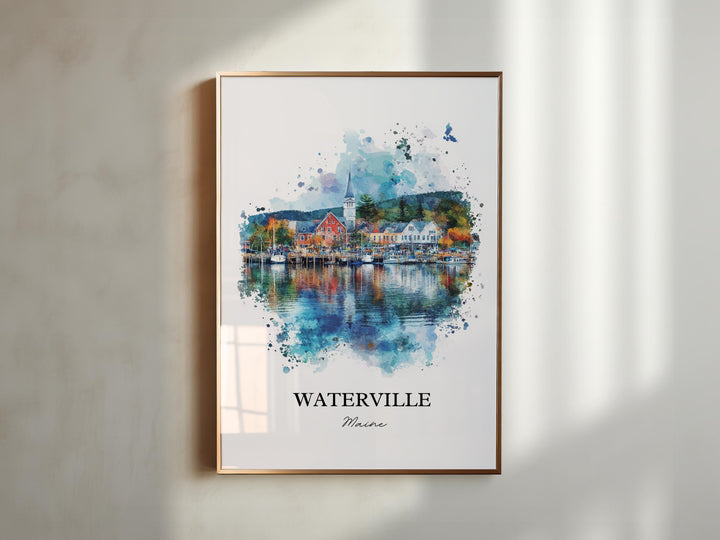 Waterville Maine Art, Waterville ME Print, Maine Watercolor Art, Kennebec County Gift, Travel Print, Travel Poster, Housewarming Gift
