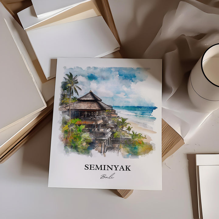 Seminyak Wall Art, Seminyak Beach Print, Bali Watercolor Art, Seminyak Bali Gift, Travel Print, Travel Poster, Housewarming Gift