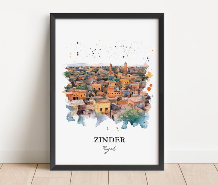 Zinder Niger Wall Art, Niamey Print, Niger Watercolor Art, Zinder Niger Gift, Travel Print, Travel Poster, Housewarming Gift