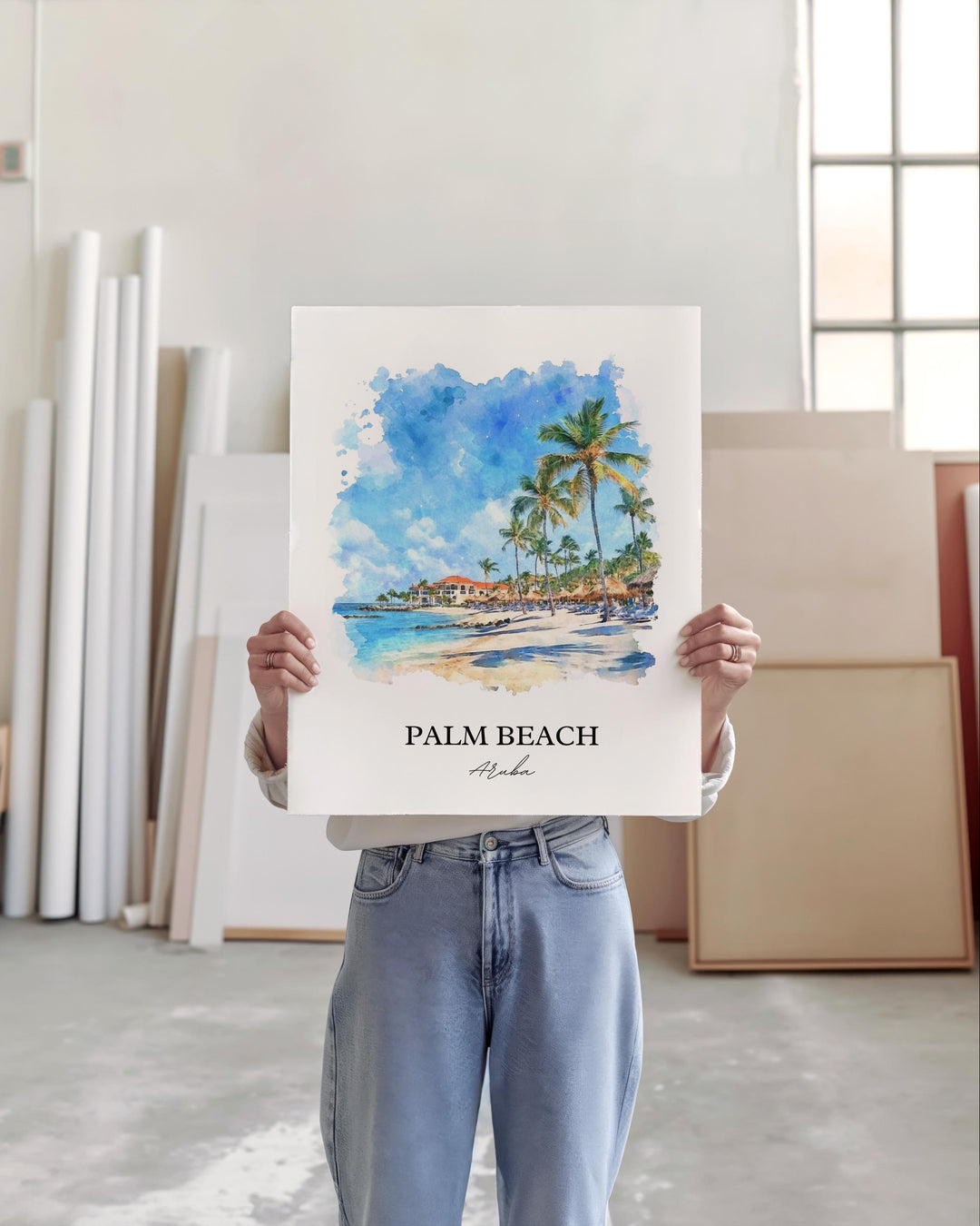 Palm Beach Aruba Art, Oranjestad Print, Aruba Watercolor Art, Palm Beach Aruba Gift, Travel Print, Travel Poster, Housewarming Gift