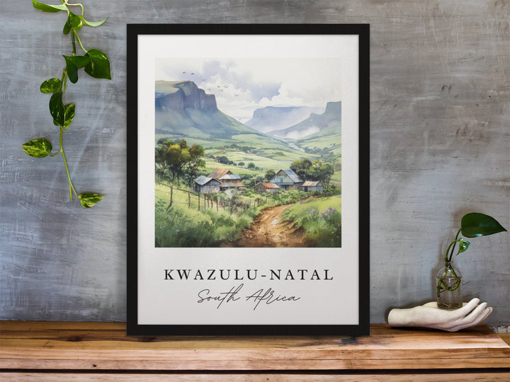 Kwazulu Natal traditional travel art - South Africa, Kwazulu Natal poster, Wedding gift, Birthday present, Custom Text, Personalised Gift