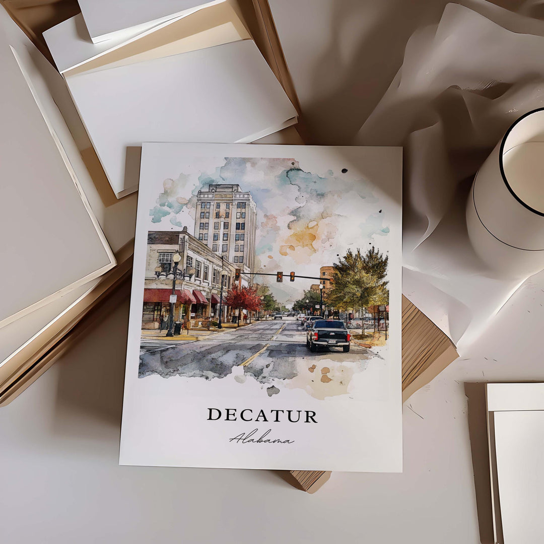 Decatur AL Wall Art, Decatur Alabama Print, Decatur Watercolor Art, Decatur Alabama Gift, Travel Poster, Housewarming Gift