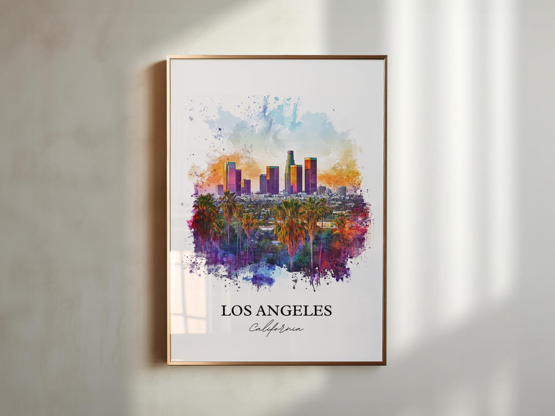 Los Angeles Wall Art, Los Angeles Skyline Print, LA Watercolor Art, Los Angeles Gift, Travel Print, Travel Poster, Housewarming Gift