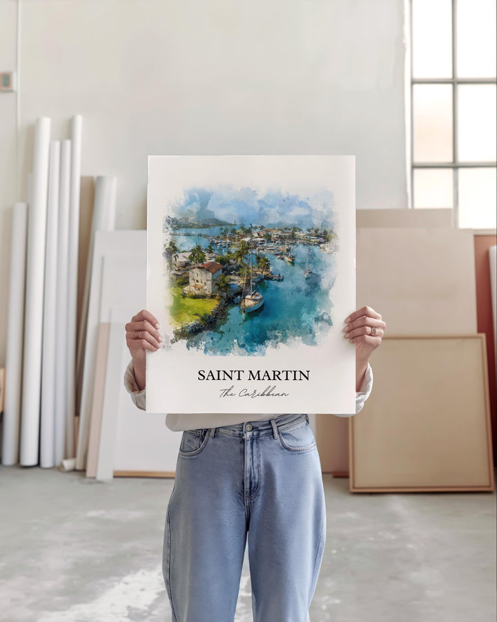 Saint Martin Wall Art, Saint Martin Print, St. Martin Watercolor Art, Caribbean Islands Gift, Travel Print, Travel Poster, Housewarming Gift