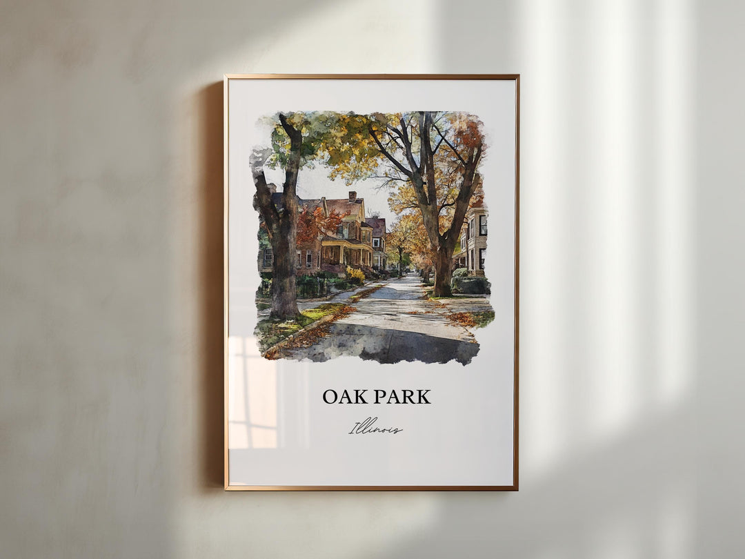 Oak Park IL Wall Art, Cook County Print, Chicago Suburbs Watercolor Art, Oak Park Gift, Travel Print, Travel Poster, Housewarming Gift