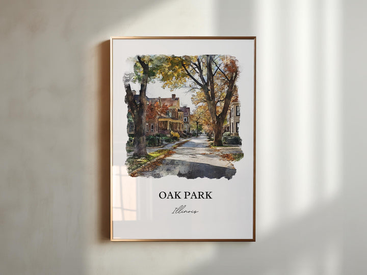 Oak Park IL Wall Art, Cook County Print, Chicago Suburbs Watercolor Art, Oak Park Gift, Travel Print, Travel Poster, Housewarming Gift