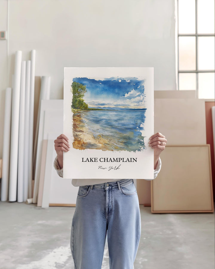 Lake Champlain NY Wall Art, Ticonderoga Print, NY Watercolor Art, Lake Champlain NY Gift, Travel Print, Travel Poster, Housewarming Gift