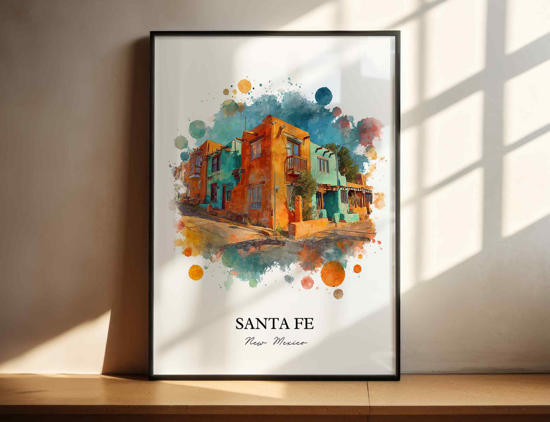 Santa Fe Wall Art, New Mexico Print, Santa Fe NM Watercolor Art, New Mexico Gift, Travel Print, Travel Poster, Housewarming Gift