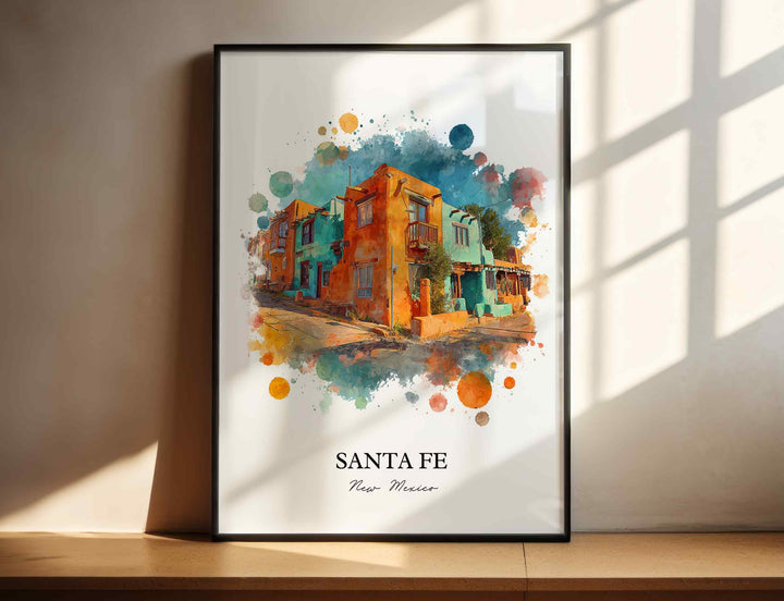 Santa Fe Wall Art, New Mexico Print, Santa Fe NM Watercolor Art, New Mexico Gift, Travel Print, Travel Poster, Housewarming Gift