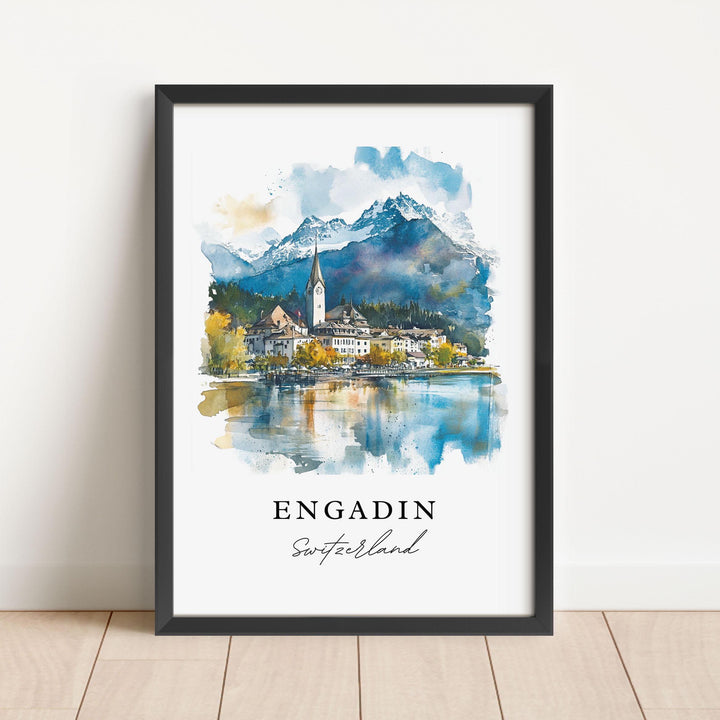 Engadin Switzerland Wall Art, Engadin Print, Engadin Watercolor, Engadin Region Gift,