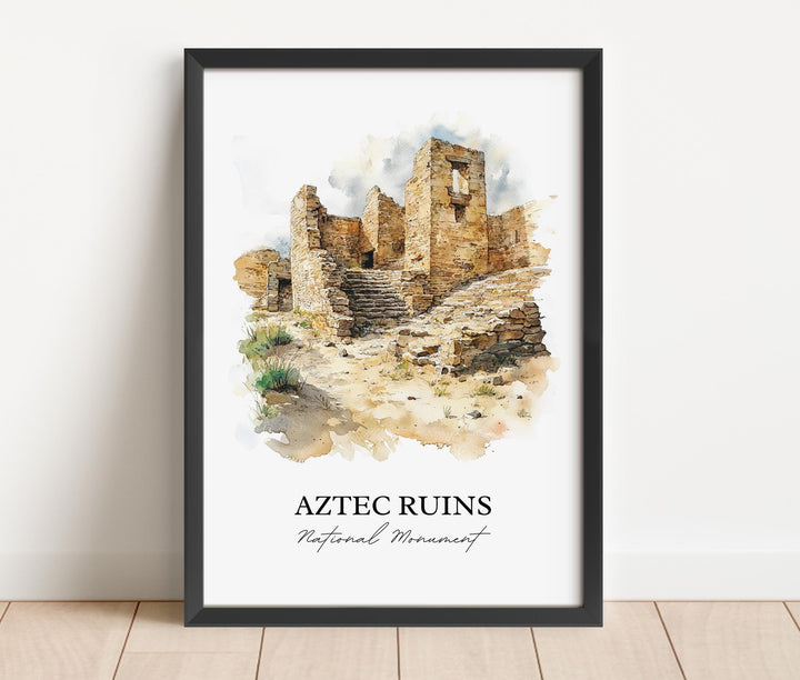 Aztec Ruins National Monument Wall Art, New Mexico Print, NM Watercolor, Aztec Ruins NM Gift, Travel Print, Travel Poster, Housewarming Gift